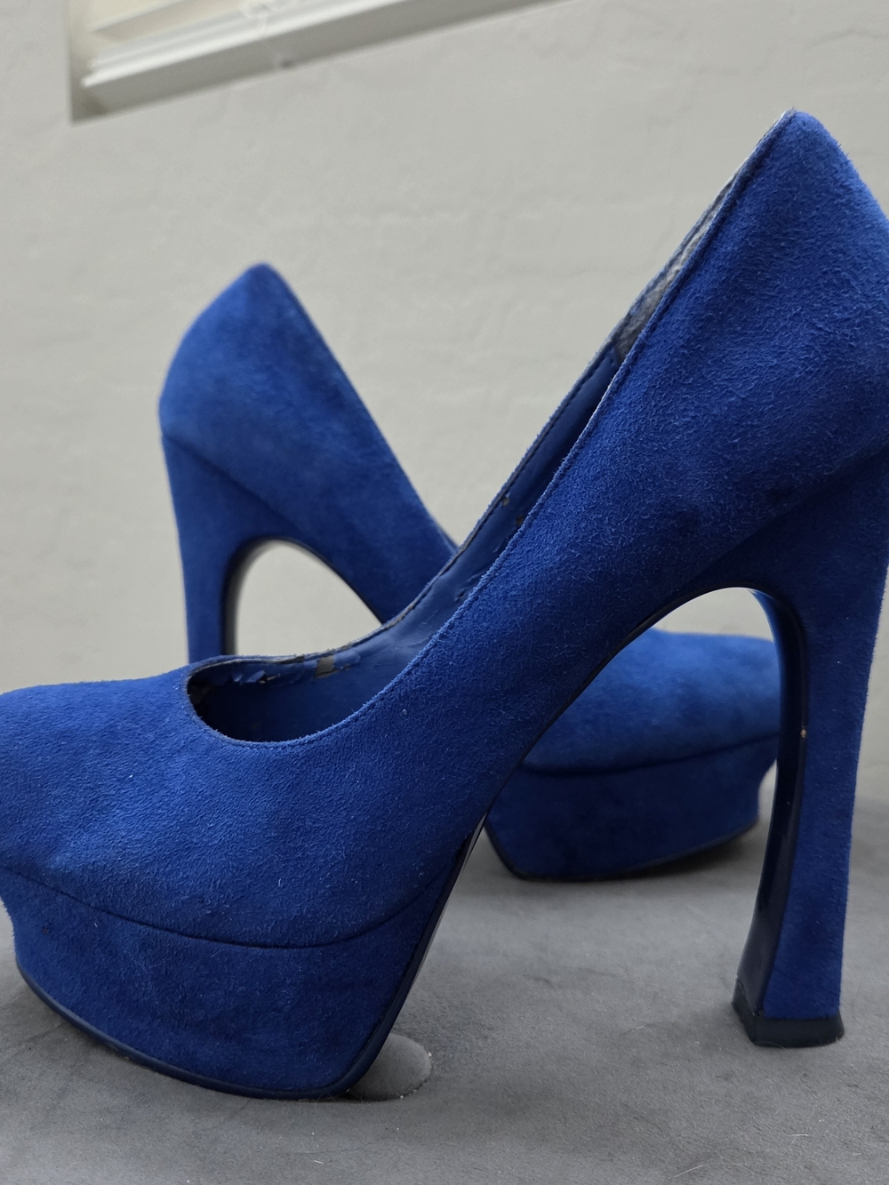 Blue Suede Platform High Heel Pumps